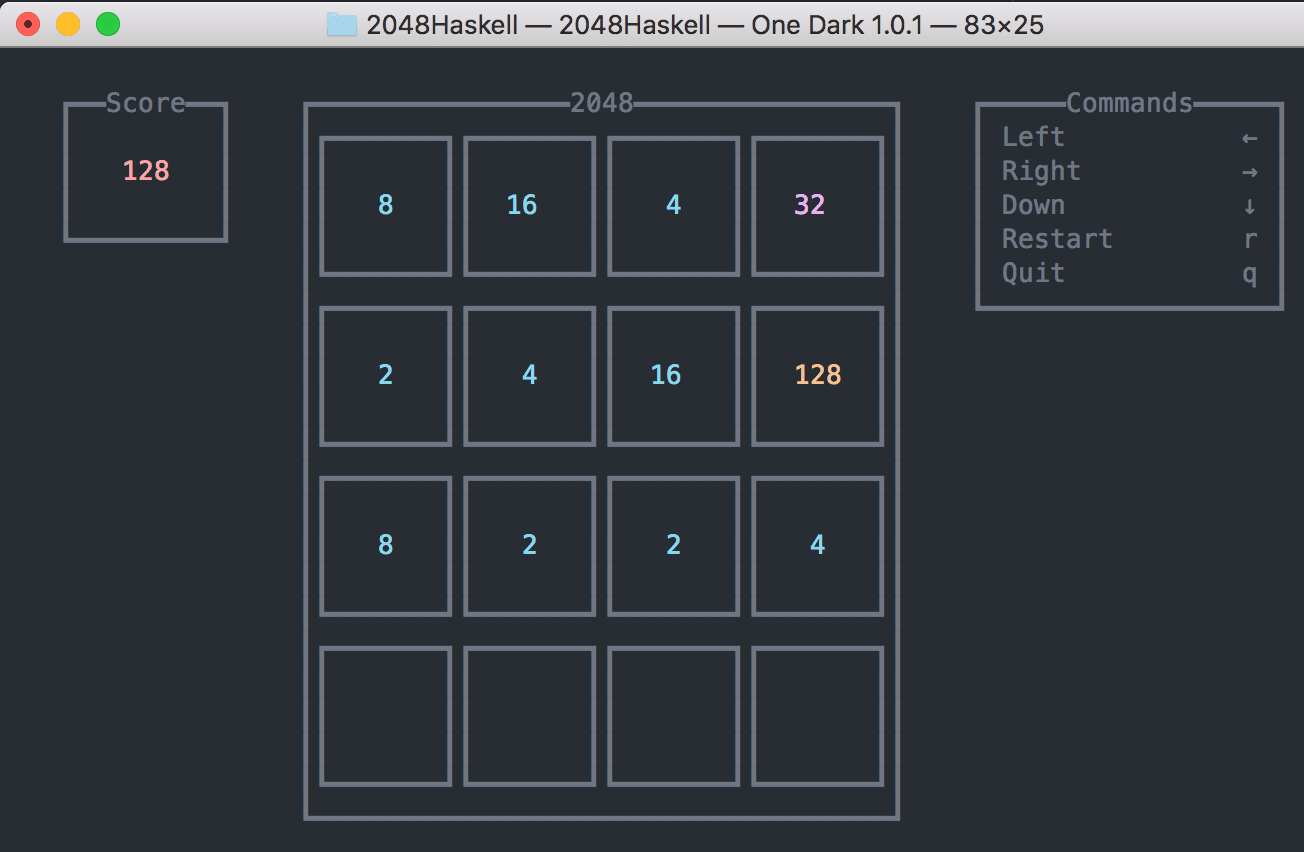 2048Haskell screenshot