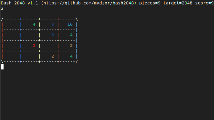 bash2048 screenshot