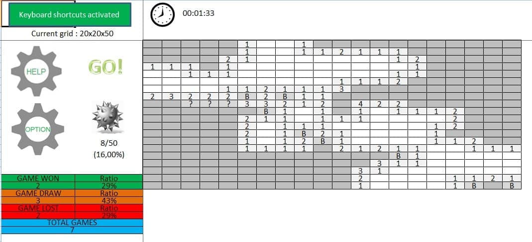 Excel Minesweeper screenshot