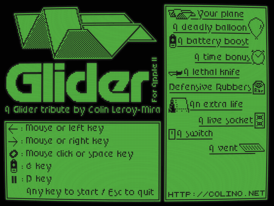Glider for Apple II screenshot