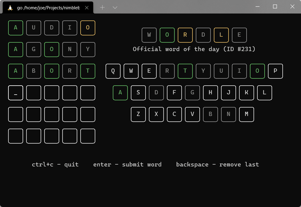 Wordle CLI screenshot