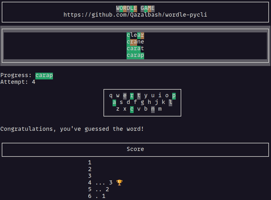 Wordle PyCLI Game screenshot